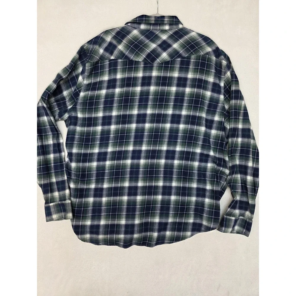 Lucky Brand Shirt Mens 2XL Blue Plaid Long Sleeve Snap Western Flannel Stretch